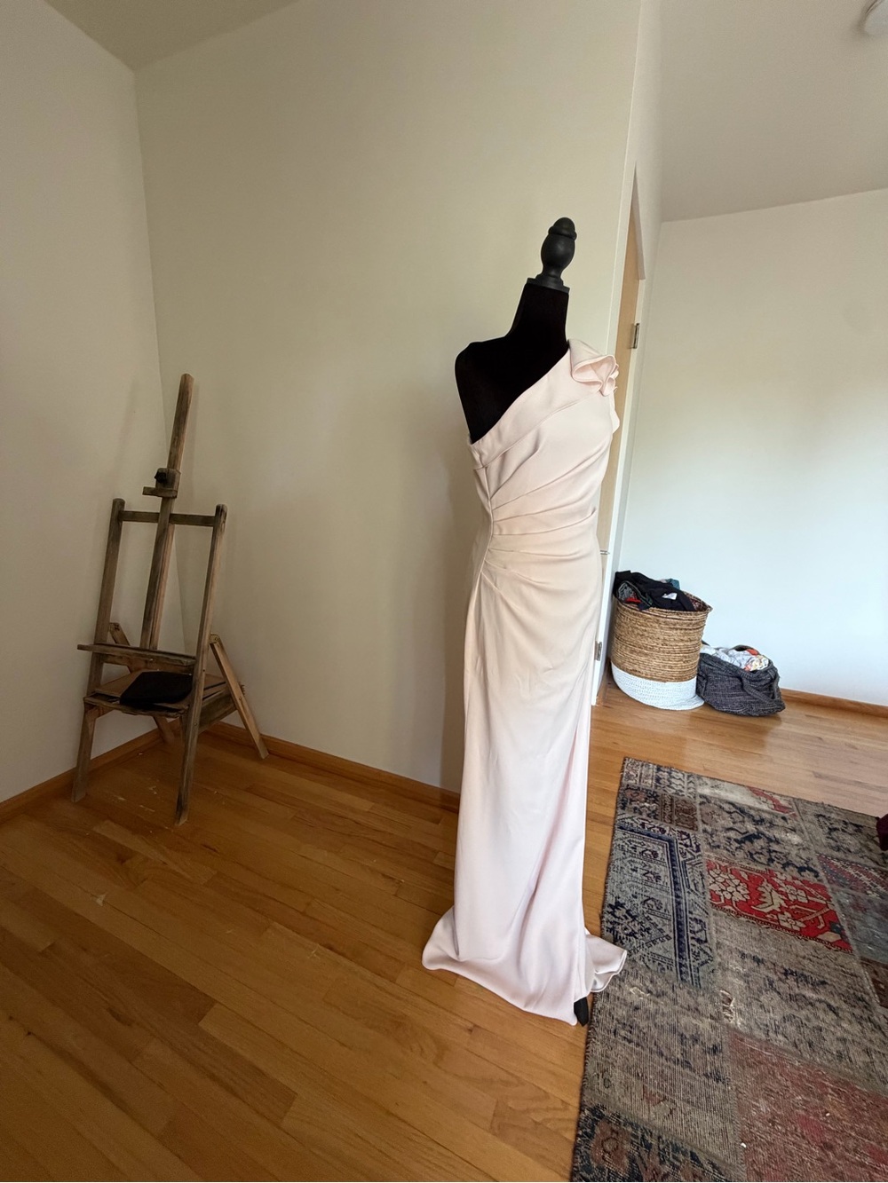 Carmen Marc Valvo Blush One-Shoulder Maxi Gown